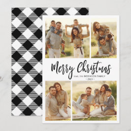 Kalligrafie Buffalo Plaid 4 Multi Photo Christmas Feestdagenkaart