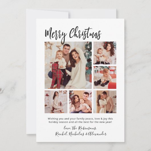 Kalligrafie Buffalo Plaid 6 Multi Photo Christmas Feestdagenkaart (Voorkant)