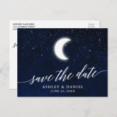 Kalligrafie Celestial Moon Stars Save The Date Briefkaart (Voorkant / Achterkant)