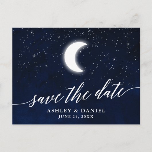 Kalligrafie Celestial Moon Stars Save The Date Briefkaart (Voorkant)