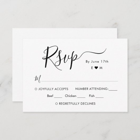 Kalligrafie Chique Script Monogram Bruiloft RSVP (Voorkant / Achterkant)
