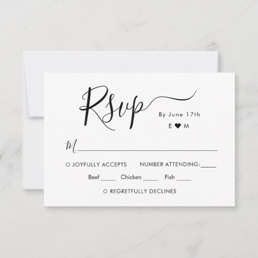 Kalligrafie Chique Script Monogram Bruiloft RSVP Kaartje (Voorkant)