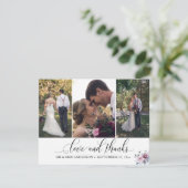  kalligrafie dank u 3-foto bruiloft kaart (Staand voorkant)