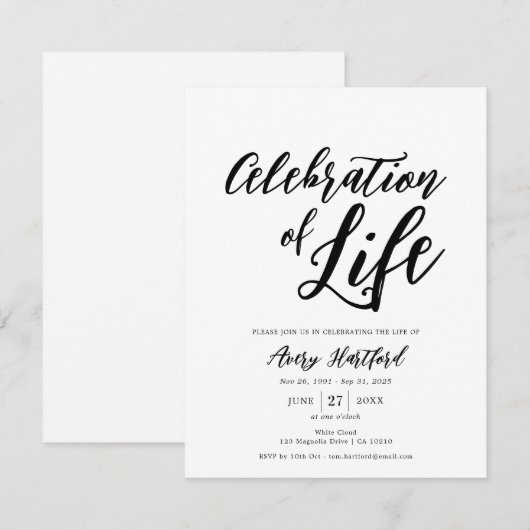 Kalligrafie Dood Jubileum viering van het leven Kaart (Voorkant / Achterkant)