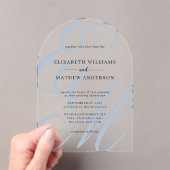 Kalligrafie Dusty Blue Monogram Wedding Arch Acryl Uitnodigingen (Insitu (Draagbaar))