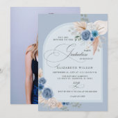 Kalligrafie Dusty Blue Pampas Foto Afstuderen Kaart (Voorkant / Achterkant)