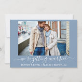 Kalligrafie Dusty Blue Trouwen Save The Date (Voorkant)