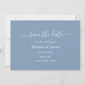 Kalligrafie Dusty Blue Trouwen Save The Date (Achterkant)