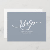 Kalligrafie Dusty Blue Wedding RSVP-Briefkaart Briefkaart (Voorkant / Achterkant)