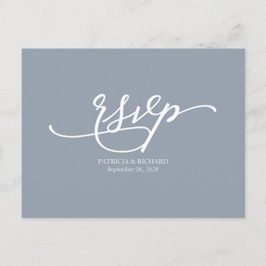Kalligrafie Dusty Blue Wedding RSVP-Briefkaart Briefkaart (Voorkant)