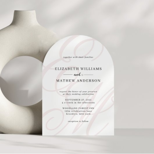 Kalligrafie Dusty Roze Monogram Boog Wedding Kaart