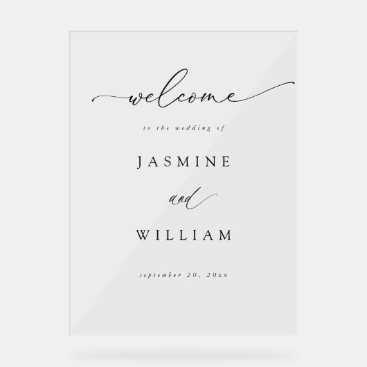 Kalligrafie Eenvoudig Elegant Huwelijk Welkom - Zw Acryl Bord (Voorkant)