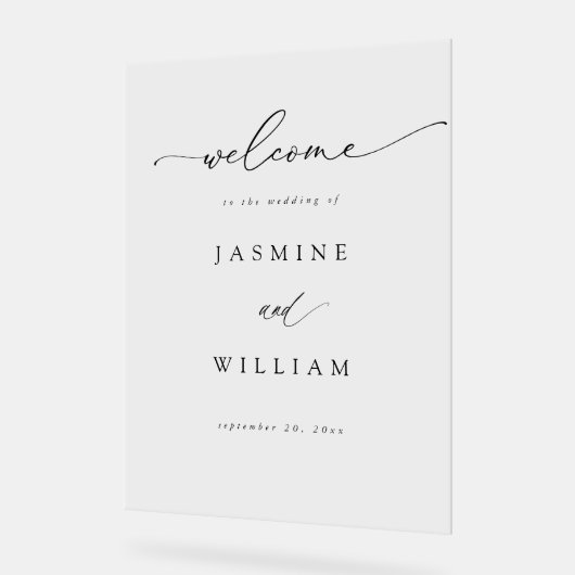 Kalligrafie Eenvoudig Elegant Huwelijk Welkom - Zw Acryl Bord (Hoek)