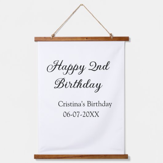 Kalligrafie Eenvoudig Minimaal Gelukkige 2e Verjaa Hangend Wandkleed (Voorkant)