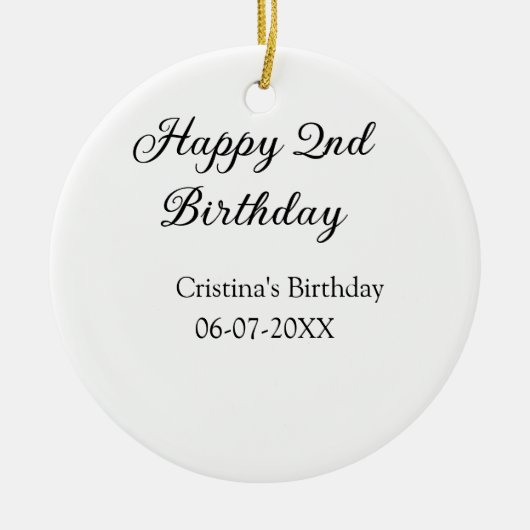 Kalligrafie Eenvoudig Minimaal Gelukkige 2e Verjaa Keramisch Ornament (Voorkant)