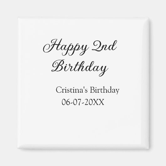 Kalligrafie Eenvoudig Minimaal Gelukkige 2e Verjaa Magneet (Voorkant)