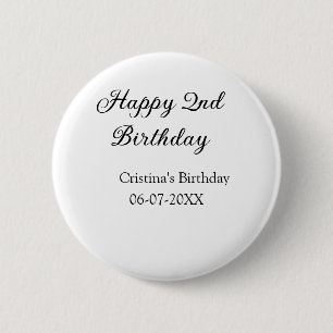 Kalligrafie Eenvoudig Minimaal Gelukkige 2e Verjaa Ronde Button 5,7 Cm