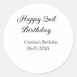 Kalligrafie Eenvoudig Minimaal Gelukkige 2e Verjaa Ronde Sticker