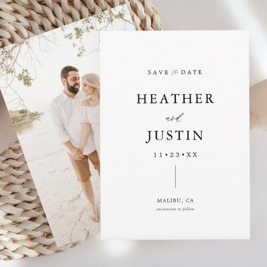 Kalligrafie Eenvoudige bruiloft foto slaat de datu Save The Date