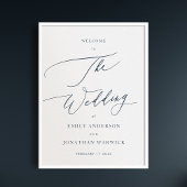 Kalligrafie Eenvoudige Navy Blue Bruiloft Welkom Poster