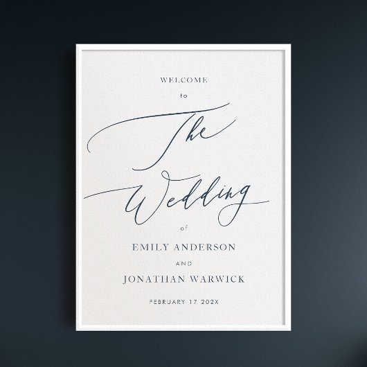 Kalligrafie Eenvoudige Navy Blue Bruiloft Welkom Poster
