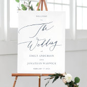 Kalligrafie Eenvoudige Navy Blue Bruiloft Welkom Poster