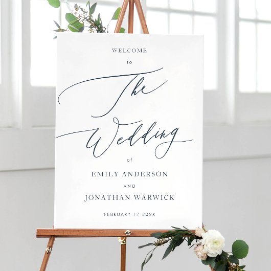 Kalligrafie Eenvoudige Navy Blue Bruiloft Welkom Poster