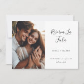 Kalligrafie Eenvoudige Spaanse bruiloft foto Save The Date (Voorkant)