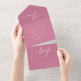 Kalligrafie Eenvoudige Trouw Roze Toon All In One Uitnodiging