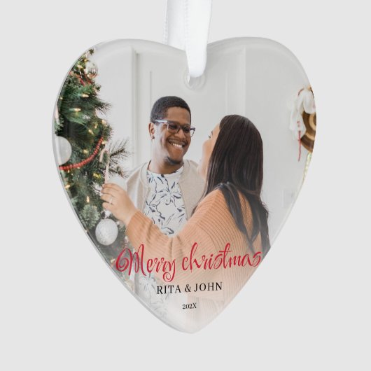 Kalligrafie Eerste kerst Getrouwd Foto Ornament (voorkant)