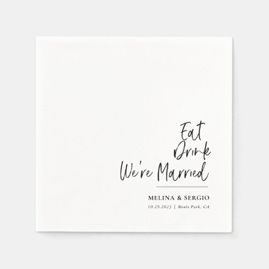 Kalligrafie Eet Drink We zijn getrouwd Bruiloft Servet (Voorkant)