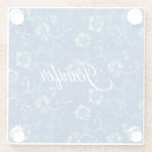 Kalligrafie Elegant Blauw Bloemen Aangepaste Naam Glazen Onderzetter (Achterkant)