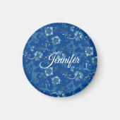 Kalligrafie Elegant Blauw Bloemen Aangepaste Naam Magneet (Voorkant)