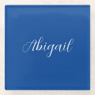 Kalligrafie Elegant Blauw Wit Eenvoudige Naam Glazen Onderzetter