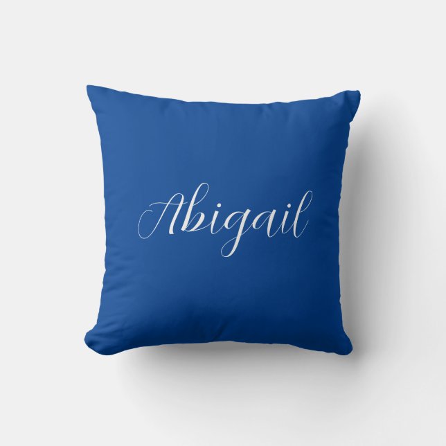 Kalligrafie Elegant Blauw Wit Eenvoudige Naam Kussen (Voorkant)