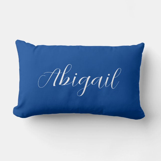 Kalligrafie Elegant Blauw Wit Eenvoudige Naam Kussen (Voorkant)