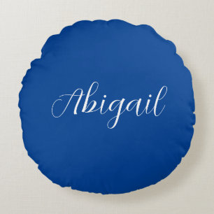 Kalligrafie Elegant Blauw Wit Eenvoudige Naam Rond Kussen