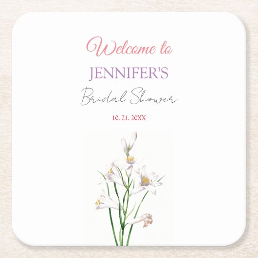 Kalligrafie Elegant Bloemen Welkom Vrijgezellenfee Kartonnen Onderzetters (Voorkant)