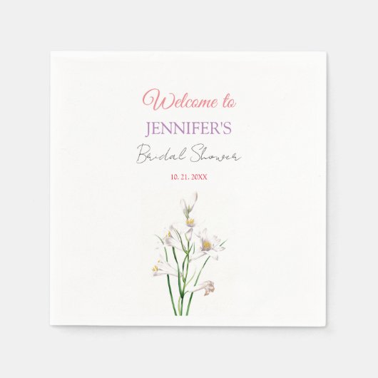 Kalligrafie Elegant Bloemen Welkom Vrijgezellenfee Servet (Voorkant)