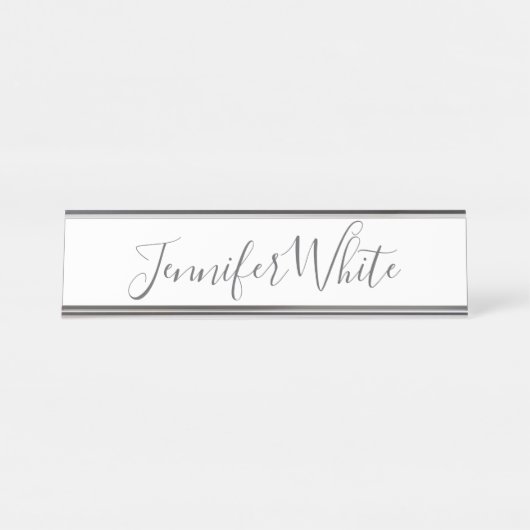 Kalligrafie Elegant Bold Retro Grijs Wit Naam Bureau Naambordje (Voorkant)