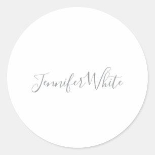 Kalligrafie Elegant Bold Retro Grijs Wit Naam Ronde Sticker