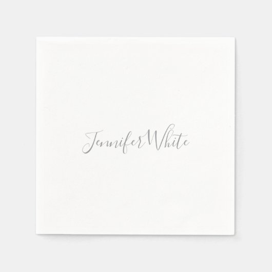 Kalligrafie Elegant Bold Retro Grijs Wit Naam Servet (Voorkant)
