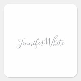 Kalligrafie Elegant Bold Retro Grijs Wit Naam Vierkante Sticker