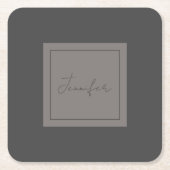 Kalligrafie Elegant Eenvoudig Naam Grijs Kartonnen Onderzetters (Voorkant)