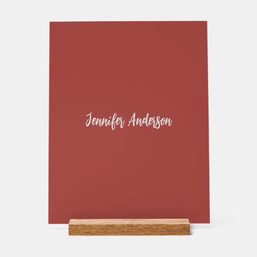 Kalligrafie Elegant Gepersonaliseerde Brick Red Acryl Bord (Voorkant)