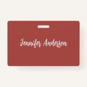 Kalligrafie Elegant Gepersonaliseerde Brick Red Badge (Voorkant)