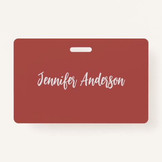 Kalligrafie Elegant Gepersonaliseerde Brick Red Badge (Voorkant)