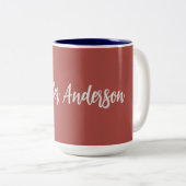Kalligrafie Elegant Gepersonaliseerde Brick Red Tweekleurige Koffiemok (Voorkant rechts)