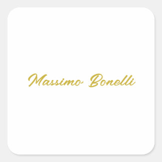 Kalligrafie Elegant Goud Wit Eenvoudig Naam Vierkante Sticker