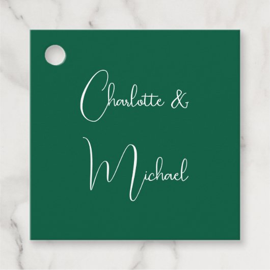 Kalligrafie Elegant Green Plain Eenvoudige Namen Bedankjes Labels (Voorkant)